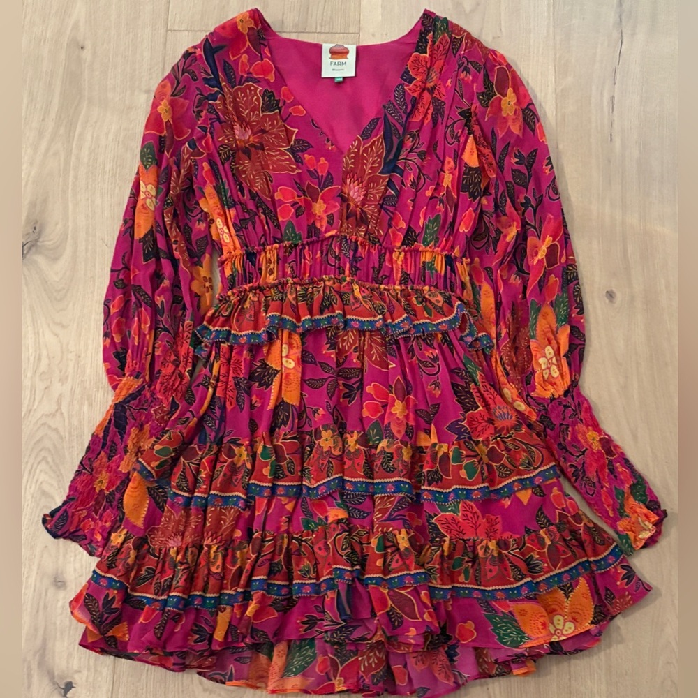 Farm rio floral fuchsia and orange dress